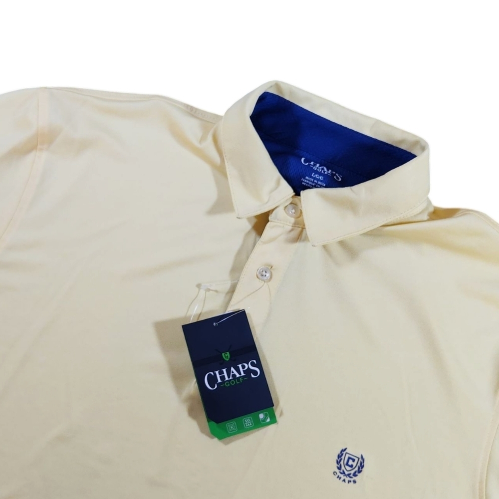 Chaps Golf Mens L Performance Polo Yellow Stretch Moisture Wicking UV Protection